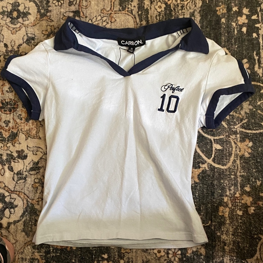 Carbon Kids White Polo with Navy Accents